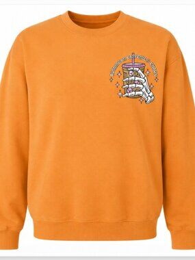 New Novelty Women Crewneck Sweatshirt Coffee Skeleton Pink Orange Graphic Top